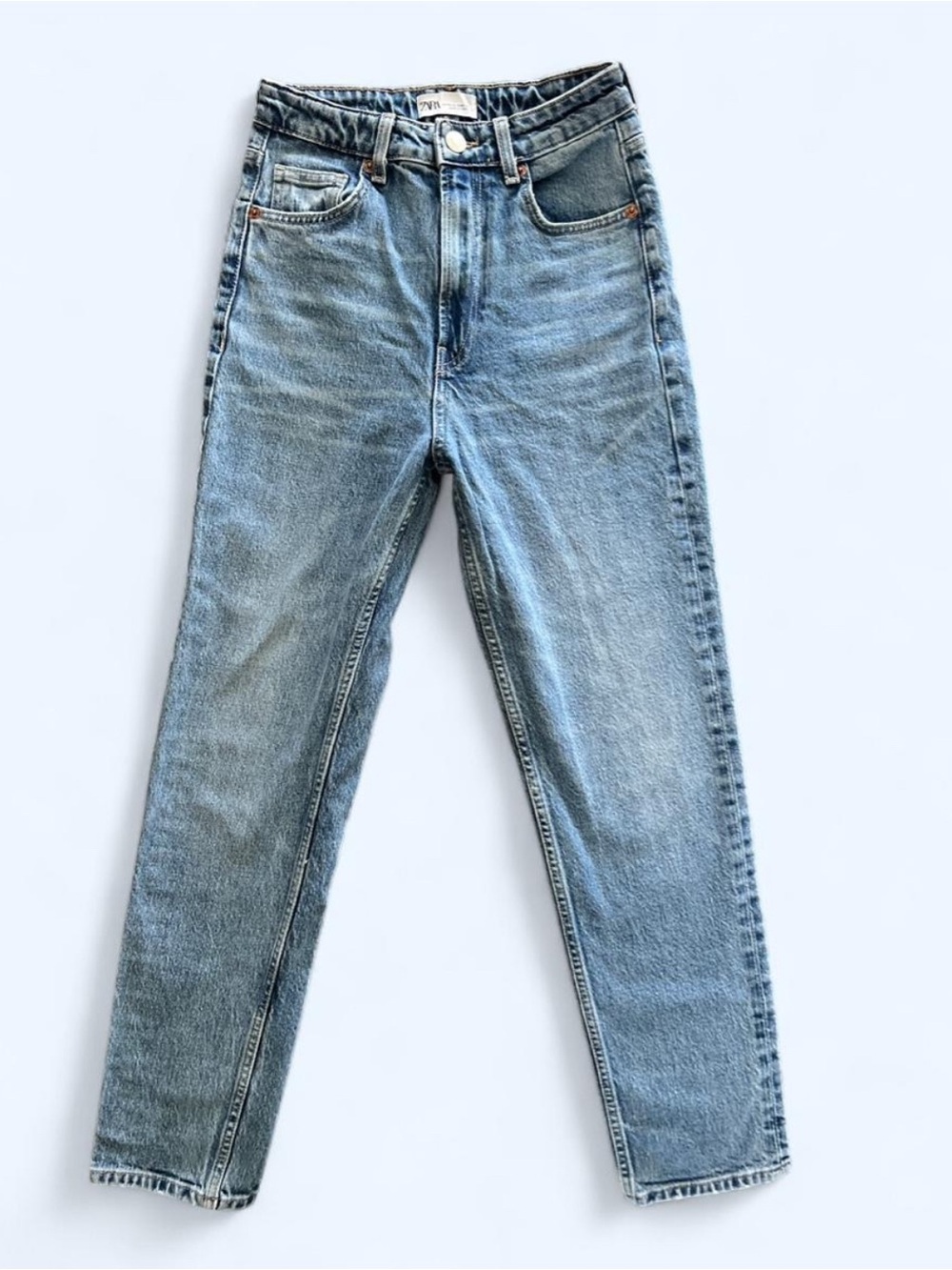 Zara High Rise Light Blue Straight Leg Classic Denim Jeans Size 2